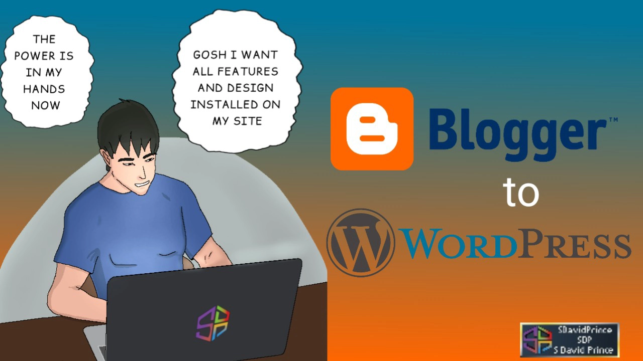 This Site moved to WordPress - Welcome 1 image graphics featuring Lee depicting a transition from blogger to wordpress
